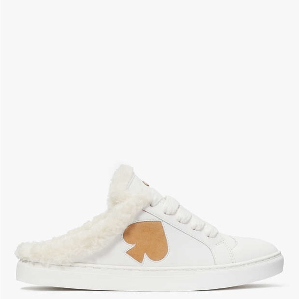 Kate Spade Fez Winter Mule Sneakers - White and Tan Slip-On Sz 6.5 - Picture 2 of 11